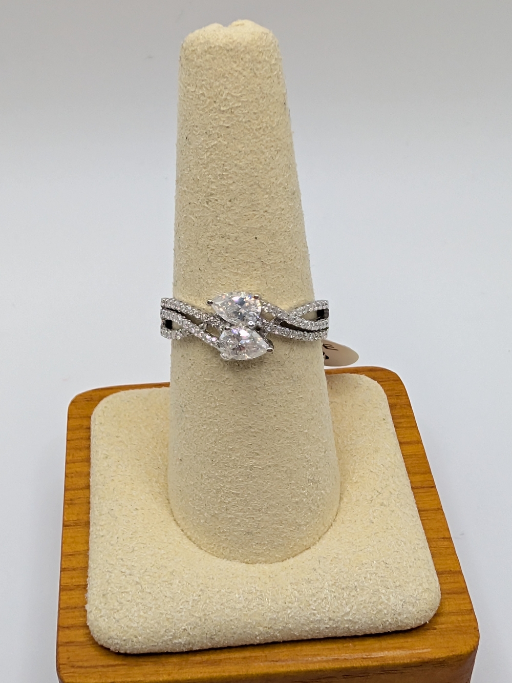 NEW Moissanite 2-Stone Pear Bypass Ring 925 Silver 1.0 CTW Size 8